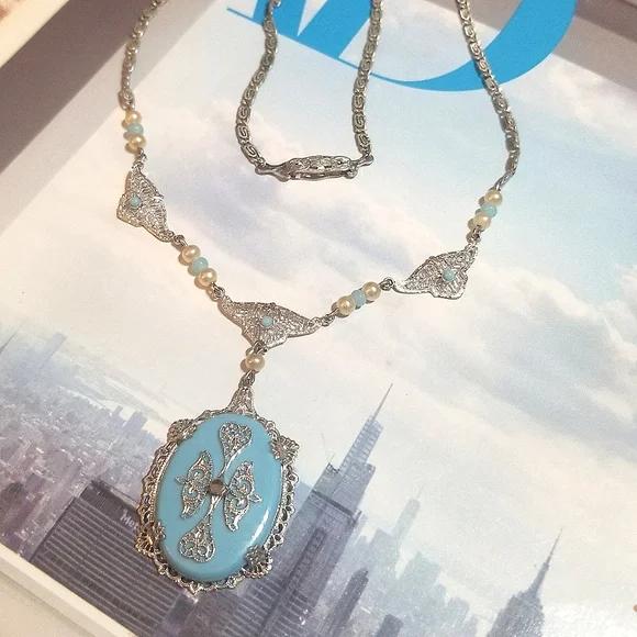 Art Deco 1920s Filigree Czech Glass Necklace - Picture 3 of 6